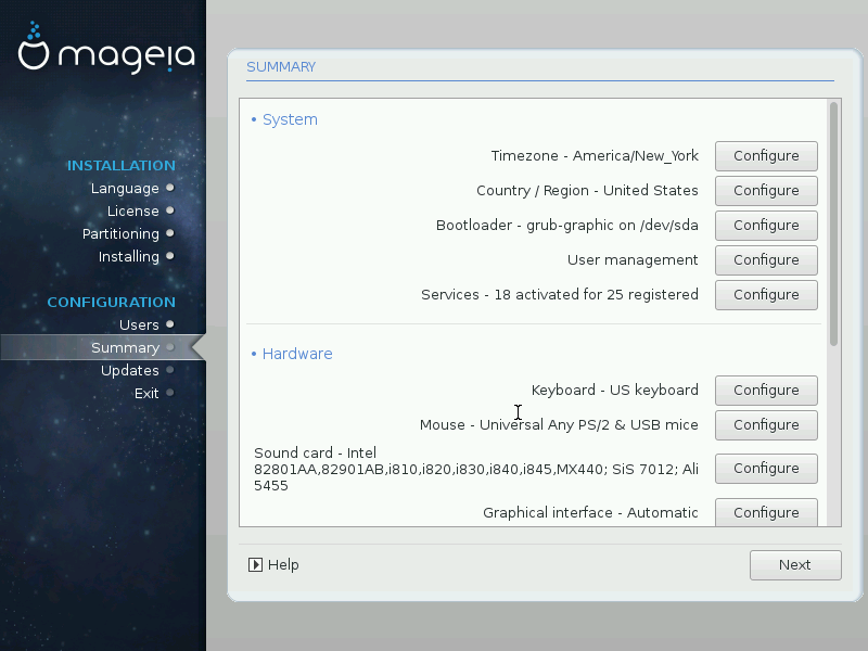 Mageia. VIRTUALBOX Mageia. System-config-Mouse. Установка линукс часовой пояс Екатеринбург. Using system configuration