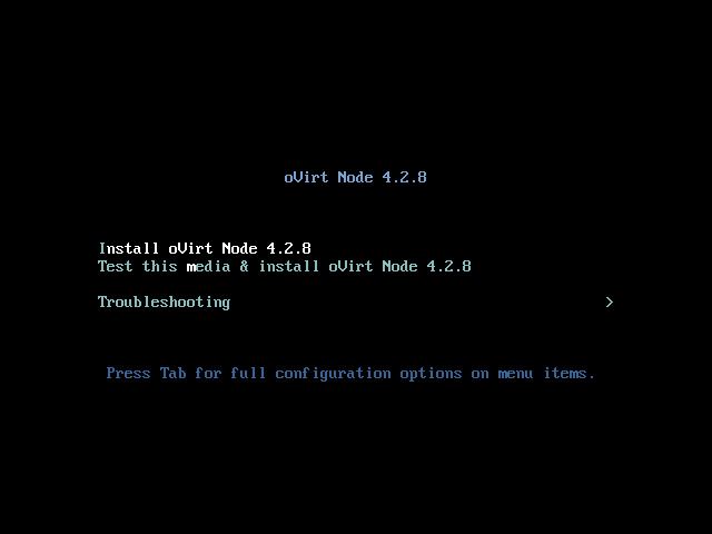 oVirt Node 4.2 Installation - 1 Boot