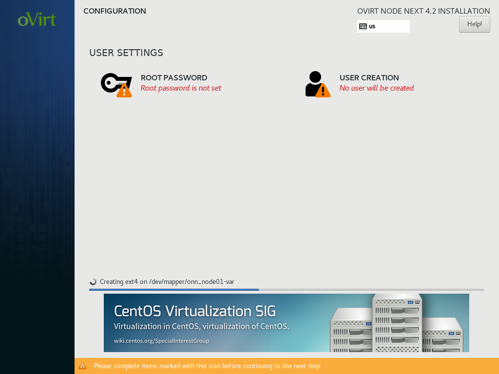 oVirt Node 4.2 Installation - User Configuration