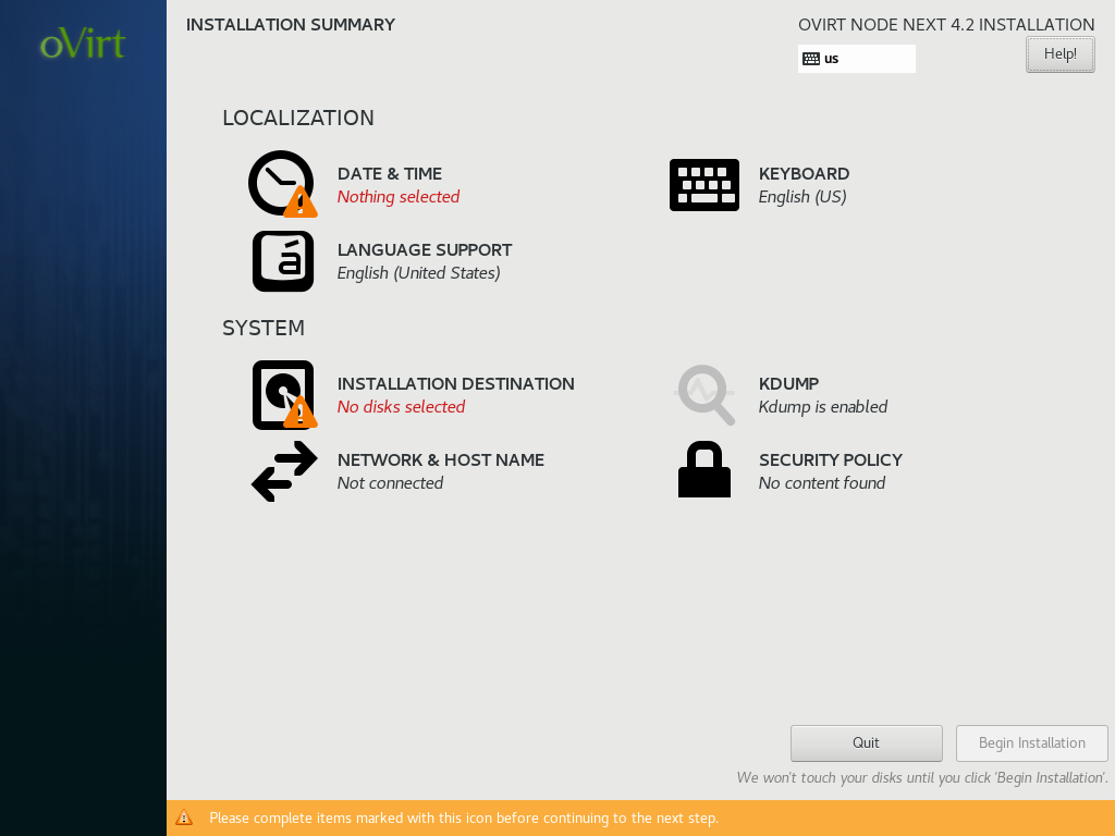 oVirt Node 4.2 Installation - 3 The Hub