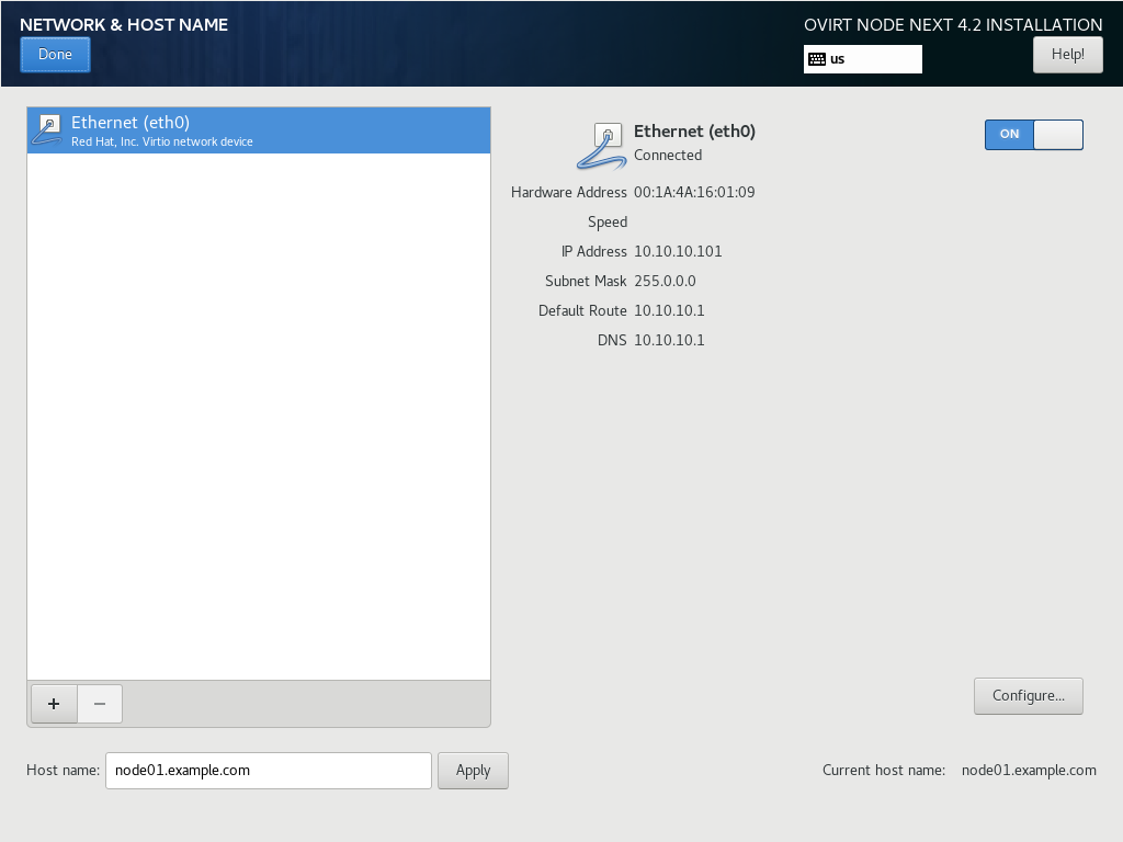 oVirt Node 4.2 Installation - 4 Networking