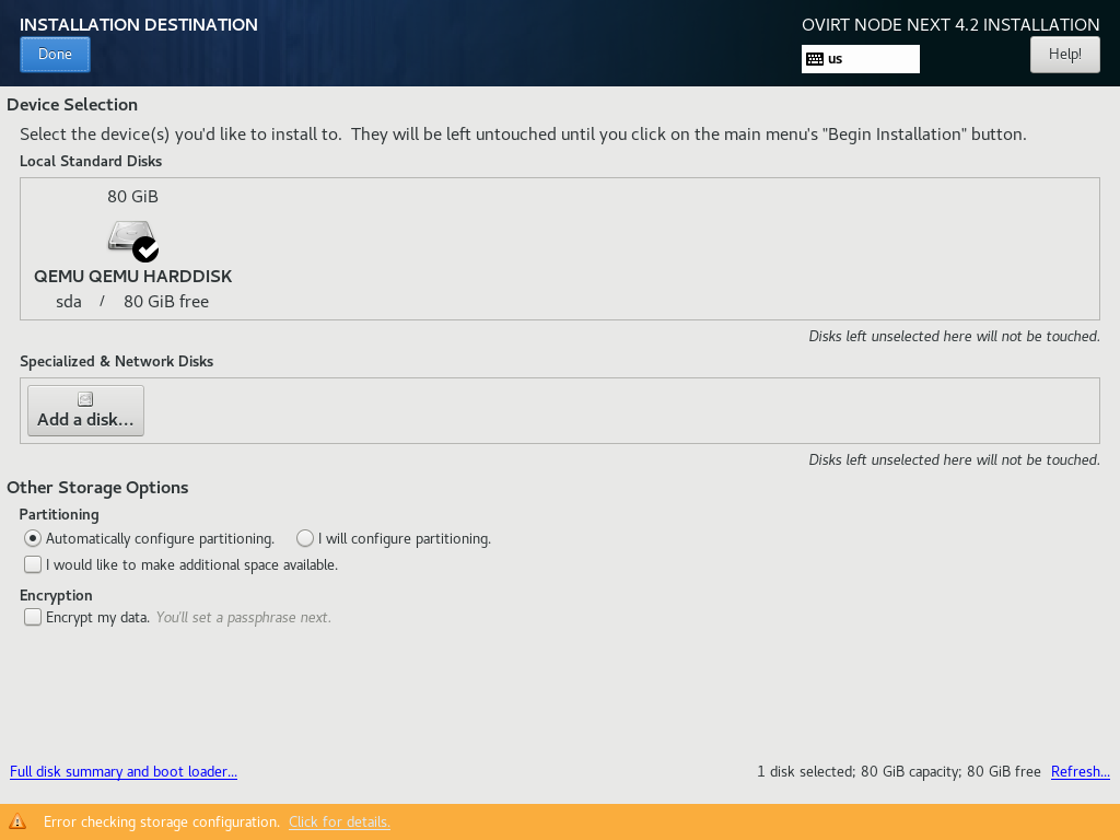 oVirt Node 4.2 Installation - 6 Disk configuration