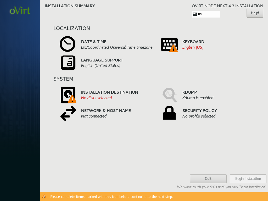 oVirt Node 4.3 Installation - 3 The Hub