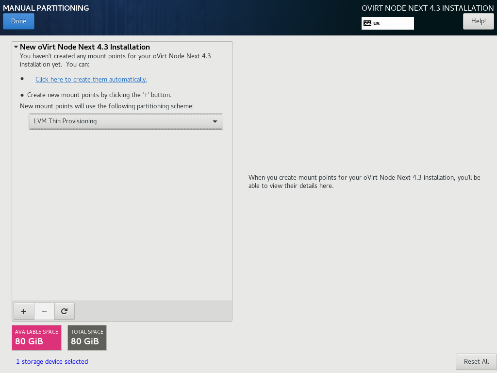 oVirt Node 4.3 Installation - Manual partitioning