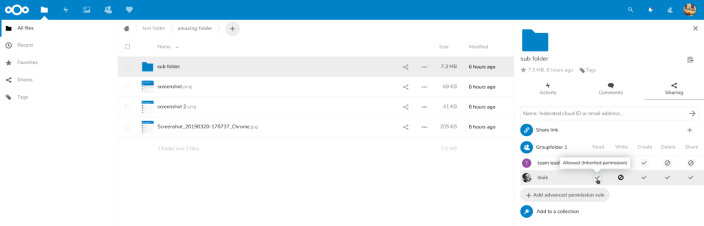 Nextcloud 16 ACLs