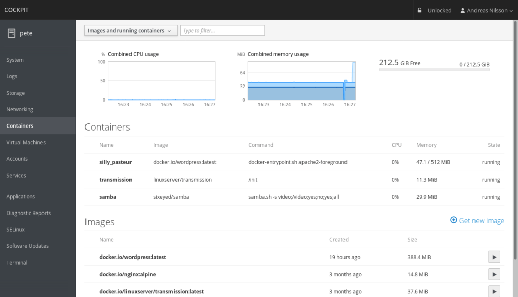 Cockpit managing Docker containers