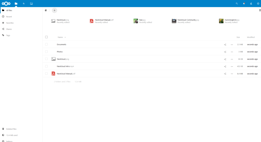 NextCloud 17 Files app screen showcasing various files and NextCloud UI