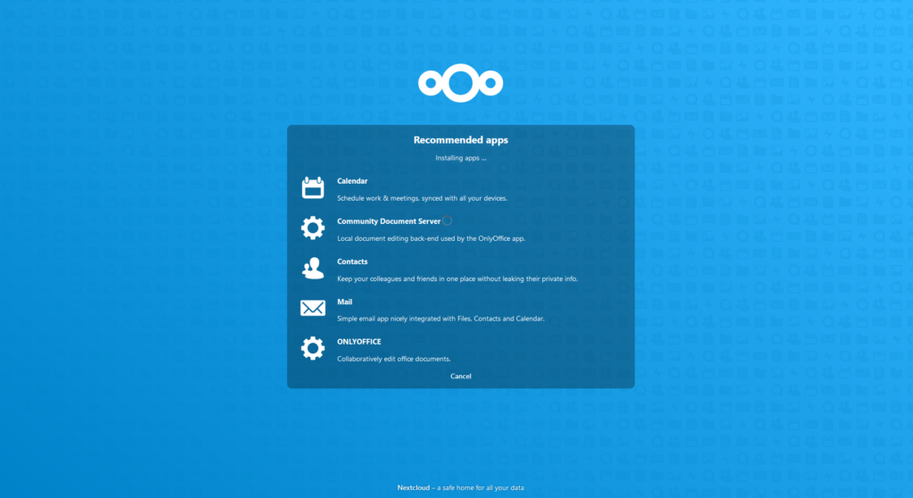 NextCloud18 during the installation of apps