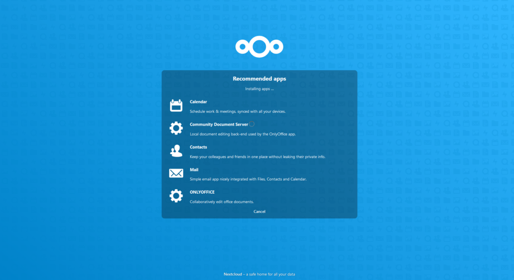 NextCloud 18 during the installation of apps