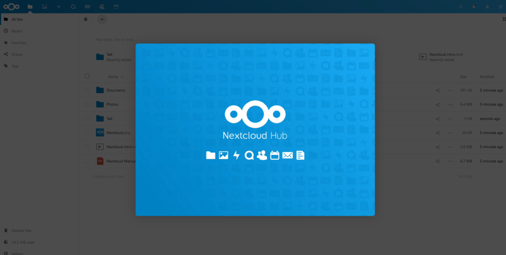 NextCloud 19 welcome screen