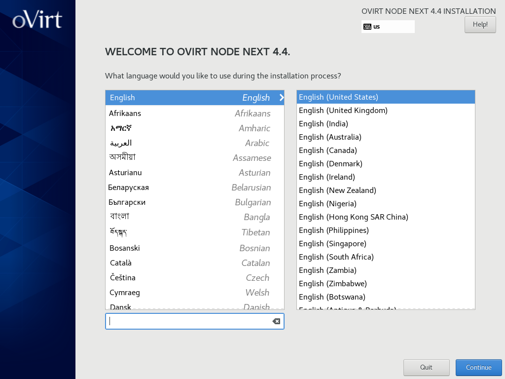 oVirt Node 4.4 Installation - 2 Welcome to Ovirt Node