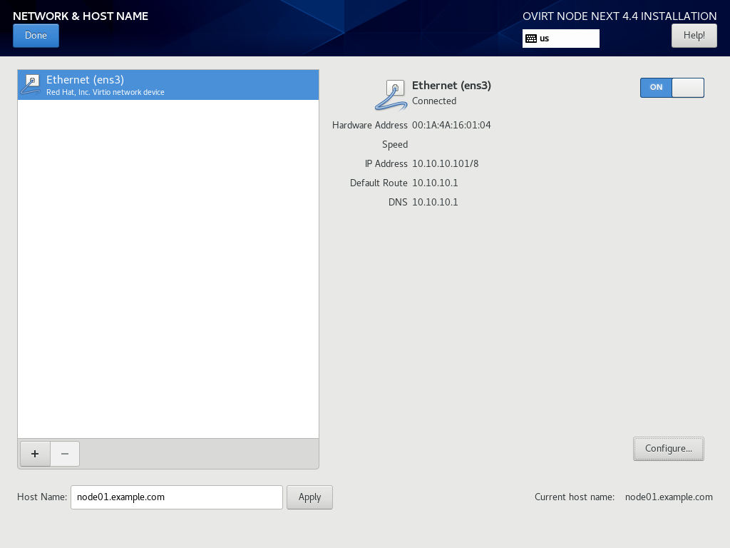 oVirt Node 4.4 Installation - 4 Networking