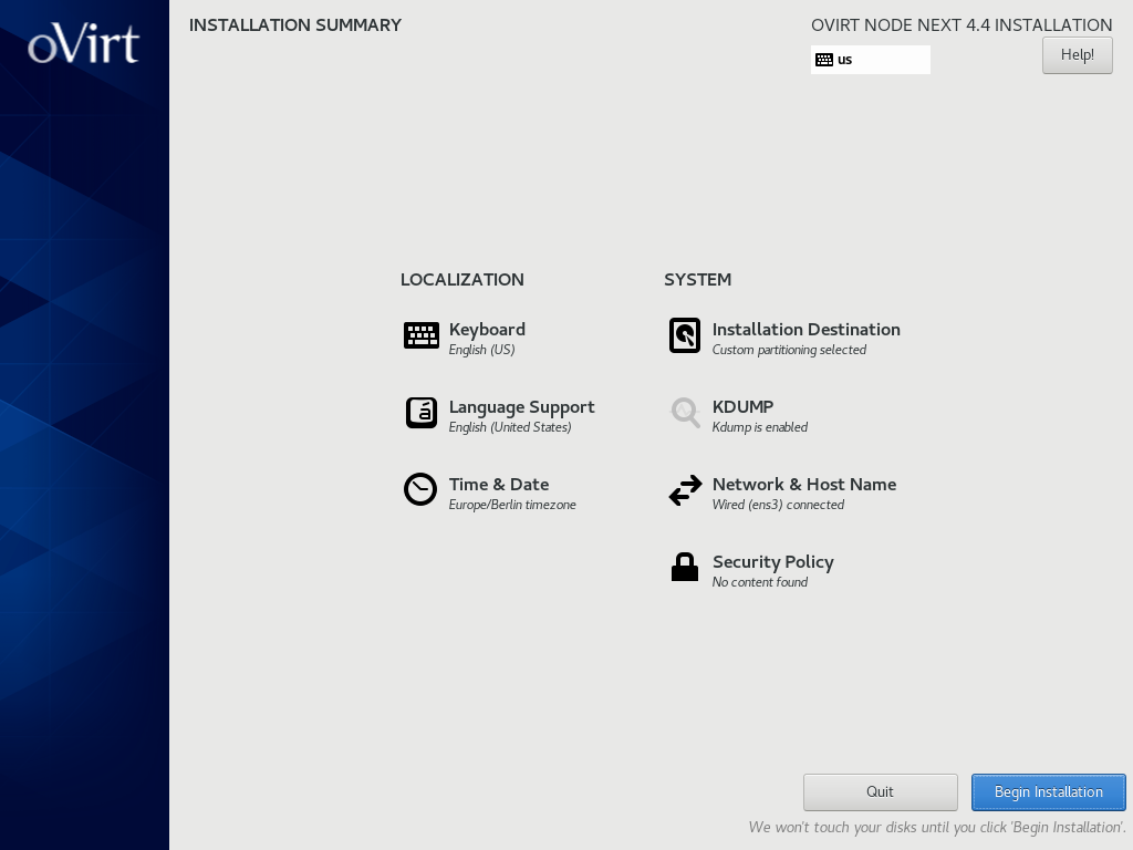 oVirt Node 4.4 Installation - 9 Final steps
