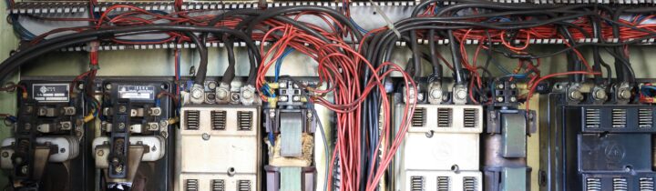A mess of wires and electrical equipment